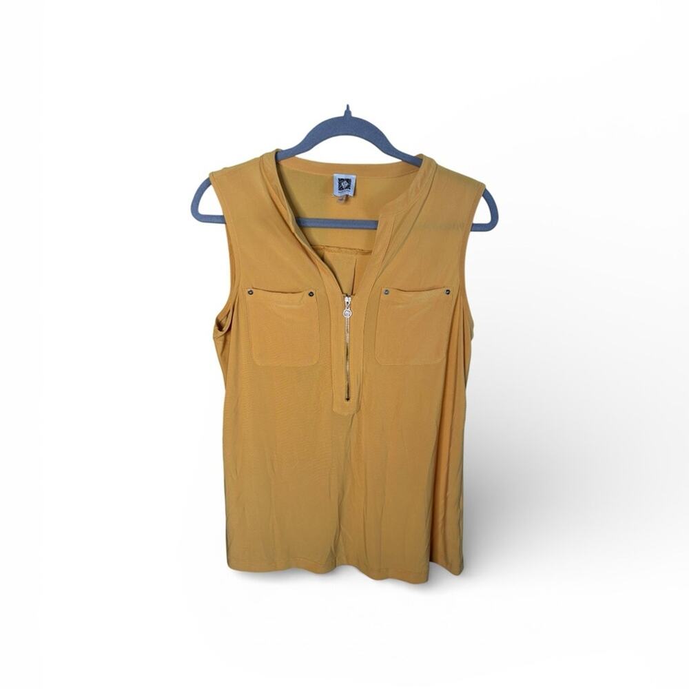 Anne Klein Mustard Yellow Sleeveless Zipper Front Blouse Size Small
